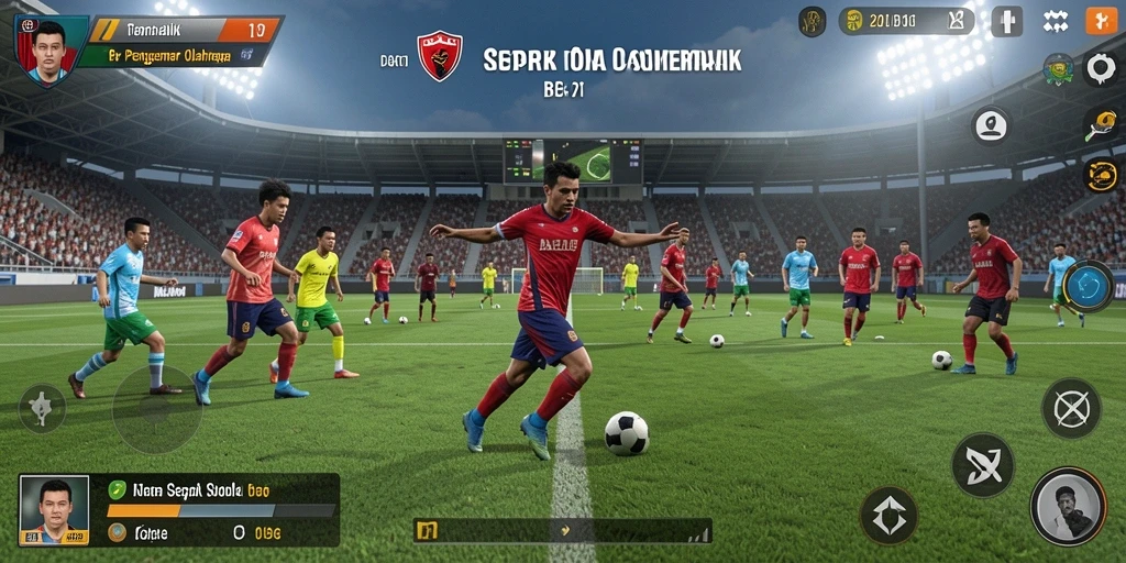 Screenshot utama <strong>BARU01</strong> menampilkan aksi seru di lapangan sepak bola.
