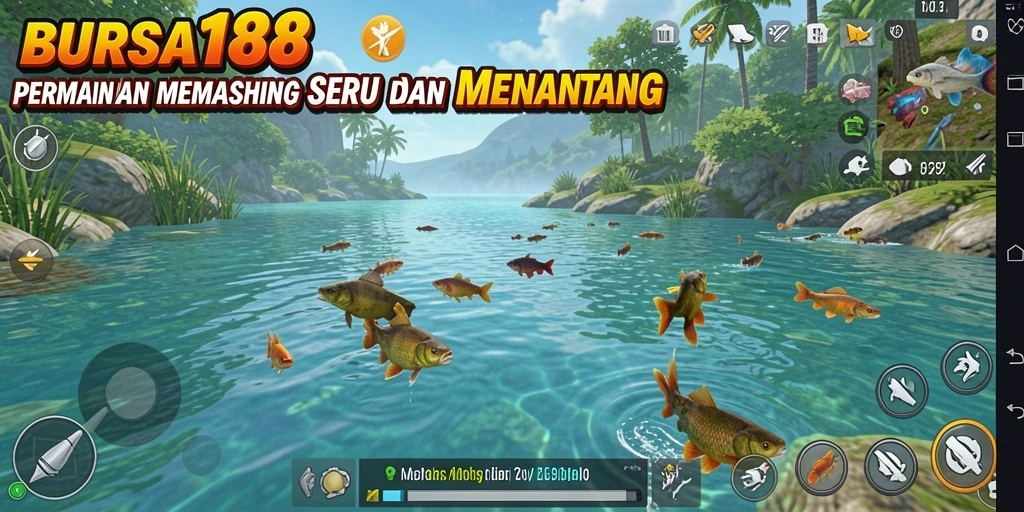 Gameplay BURSA188 saat memancing ikan di berbagai lokasi menarik.