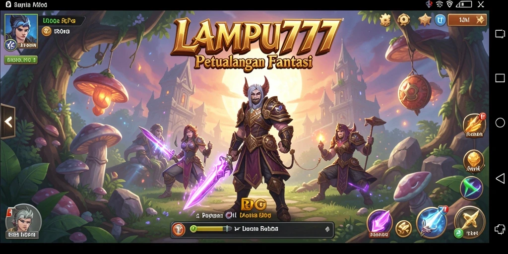 Screenshot gameplay LAMPU777 menunjukkan pertarungan epik antara karakter dan monster.