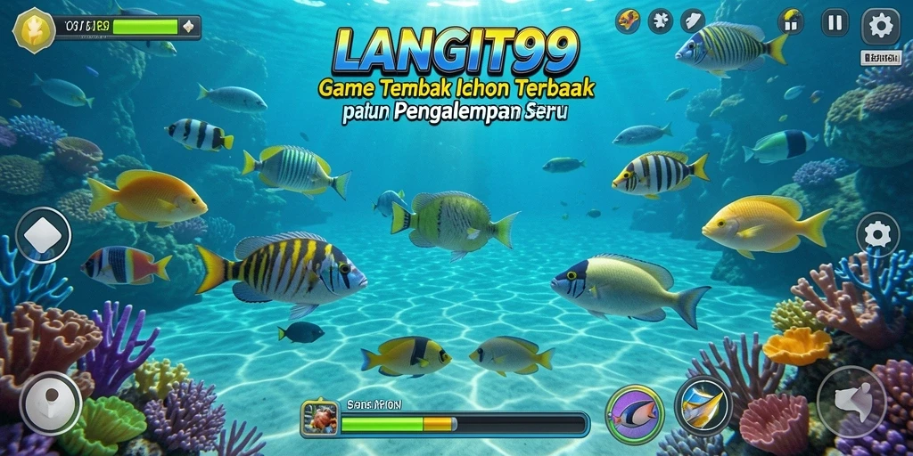 Tangkapan grafik LANGIT99 menampilkan aksi seru dalam menembak ikan.
